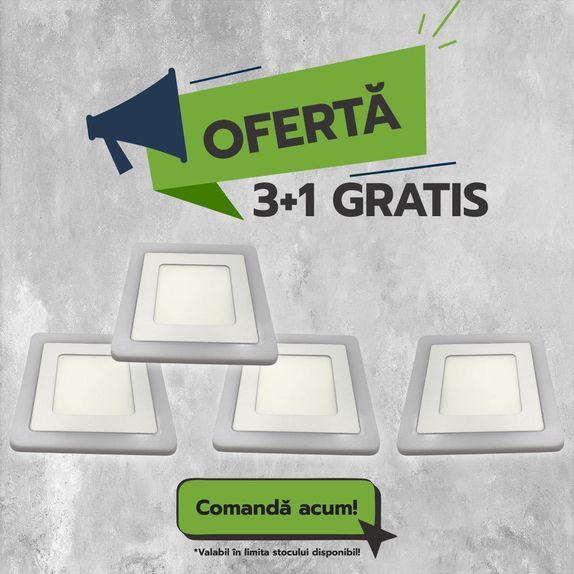 Spot LED Patrat Doua Culori, 24+12W, 3000K-6500K, Trei Functii, 3+1GRATIS