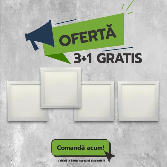 Panou Led 30x30 incastrat tavan casetat 20W cu Rama alba, lumina rece, 3+1GRATIS