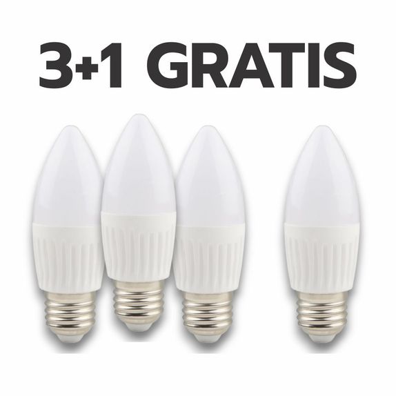 Bec LED lumanare cu baza din ceramica, model C37, dulie E27, 9W=75W, 2700K, lumina calda, 3+1GRATIS