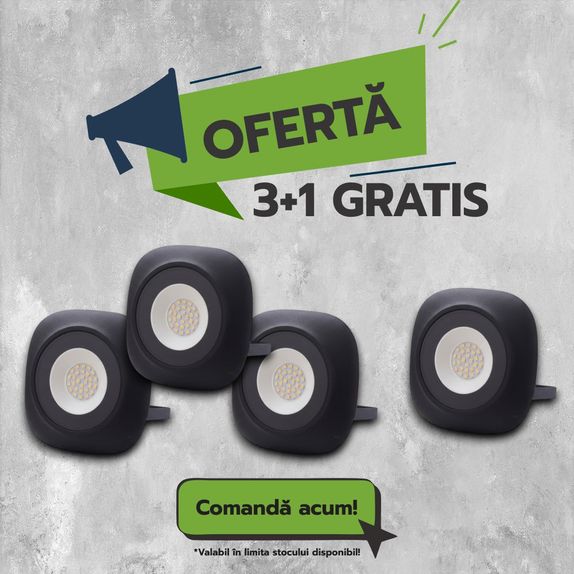 Proiectoare LED Rotunde Iris, 20W=100W, 6400K, lumina rece, negru, 3+1GRATIS