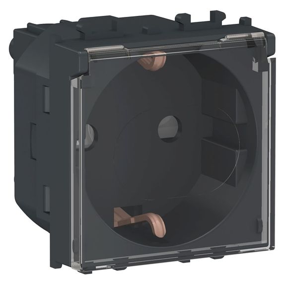 Priza 2P+E obturatoare cu capac Schneider Easy Styl, 2M, negru