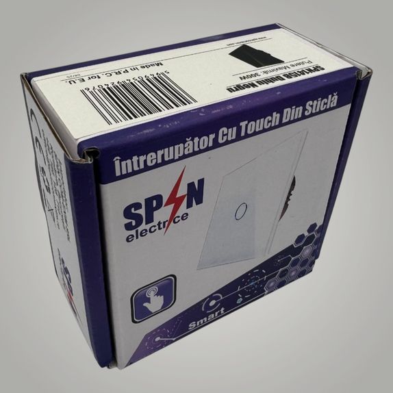 Intrerupator touch simplu, cu panou de sticla, negru