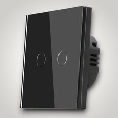 Intrerupator touch dublu, cu panou de sticla, negru