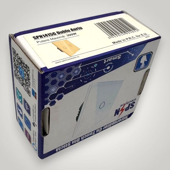 Intrerupator touch dublu, cu panou de sticla, auriu