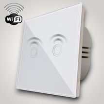 Intrerupator touch dublu WI-FI, cu panou de sticla, alb