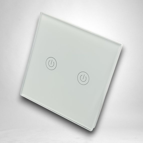 Intrerupator touch dublu + telecomanda RF, cu panou de sticla, alb