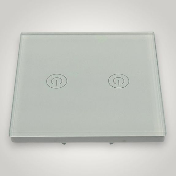 Intrerupator touch dublu + telecomanda RF, cu panou de sticla, alb