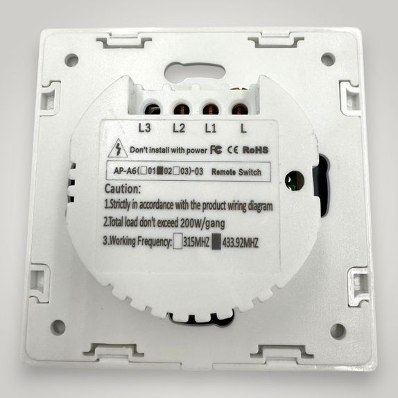 Intrerupator touch dublu + telecomanda RF, cu panou de sticla, alb