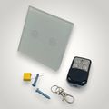 Intrerupator touch dublu + telecomanda RF, cu panou de sticla, alb