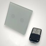 Intrerupator touch dublu + telecomanda RF, cu panou de sticla, alb