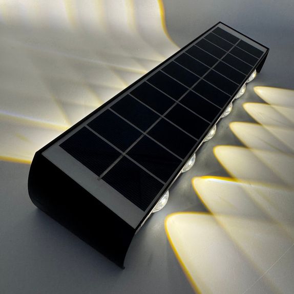 Aplica led perete, 12W, solara, IP65, 3000K, lumina calda, senzor lumina, neagra