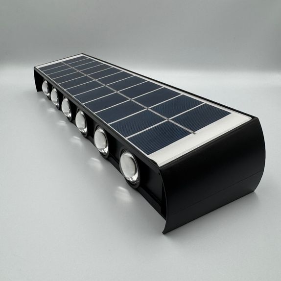 Aplica led perete, 12W, solara, IP65, 3000K, lumina calda, senzor lumina, neagra