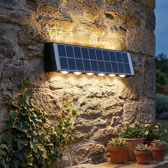 Aplica led perete, 12W, solara, IP65, 3000K, lumina calda, senzor lumina, neagra