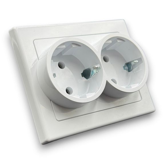Priza schuko dubla, 250V~, 16A, 50Hz, IP20