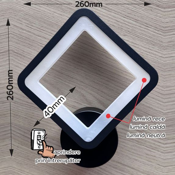 Aplica perete neagra 20W 1600LM 3000K/4000K/6500K