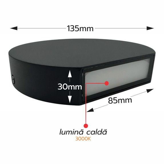 Aplica Semicerc Perete Ø135, 7W 3000K, lumina calda, cu protectie IP65