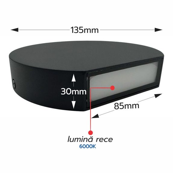 Aplica Semicerc Perete Ø135, 7W, 6000K, lumina rece, cu protectie IP65