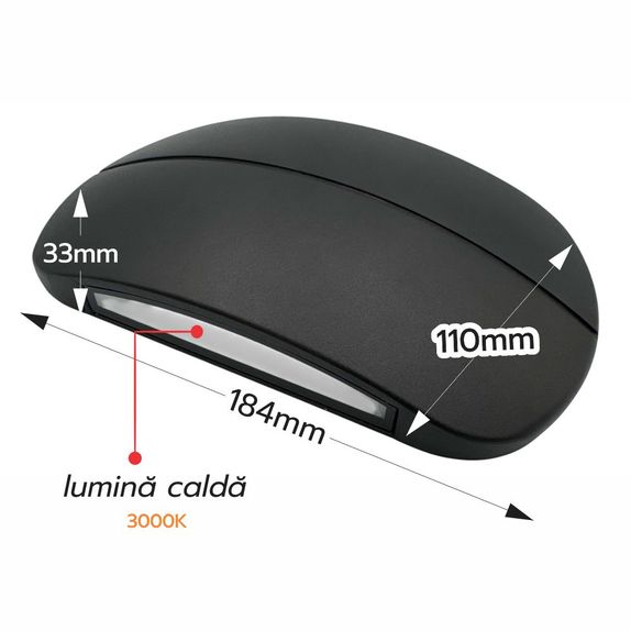 Aplica Mouse LED Perete (5W+5W) 184x110mm, 10W, 3000K, lumina calda, cu protectie IP65
