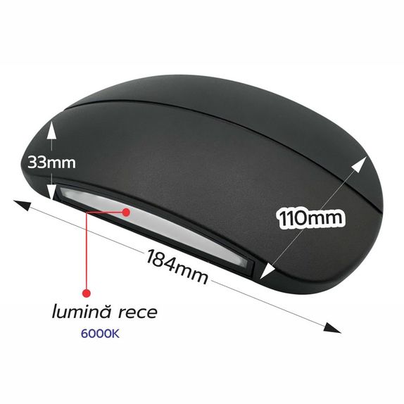 Aplica Mouse Perete (5W+5W) 184x110mm, 10W, 6000K, lumina rece, cu protectie IP65