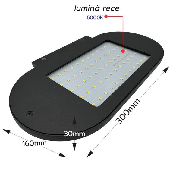 Aplica 300x160mm 12W=108W, 6000K, lumina rece, cu protectie IP65 Perete 