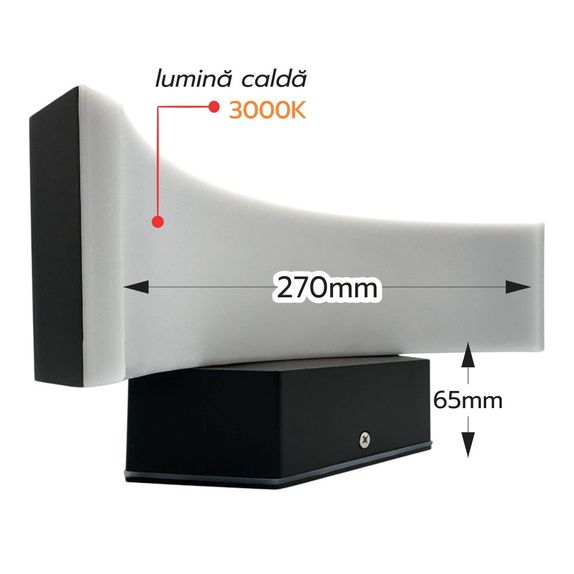 Aplica LED de exterior concava, 24W=160W, 3000K, lumina calda, IP65