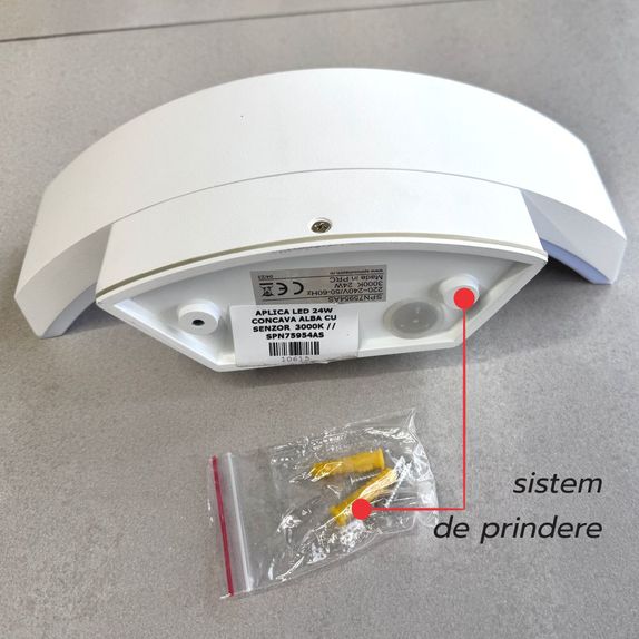 Aplica led concava cu senzor alba 24w IP65 3000K