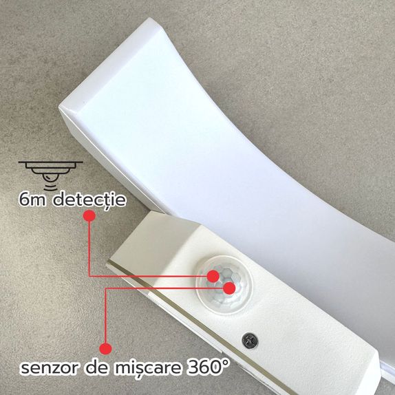 Aplica led concava cu senzor alba 24w IP65 3000K