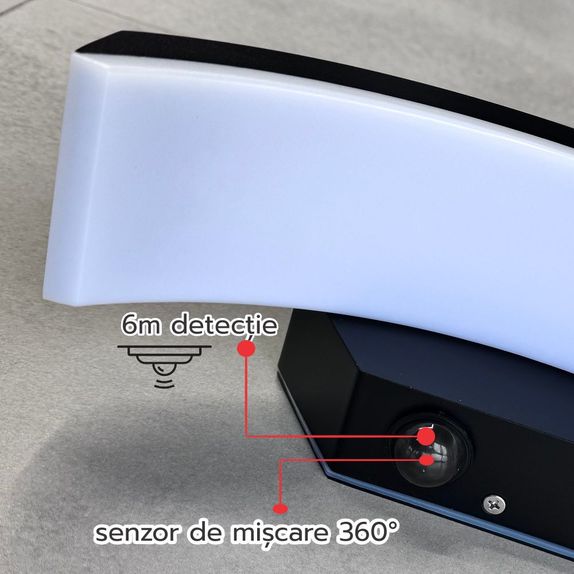 Aplica led concava cu senzor neagra 24w IP65 3000K