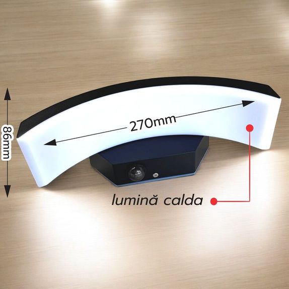 Aplica led concava cu senzor neagra 24w IP65 3000K