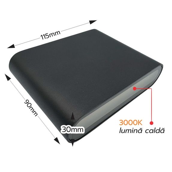 Aplica de exterior extra-plata, 6W=40W, 3000K, lumina calda, IP65