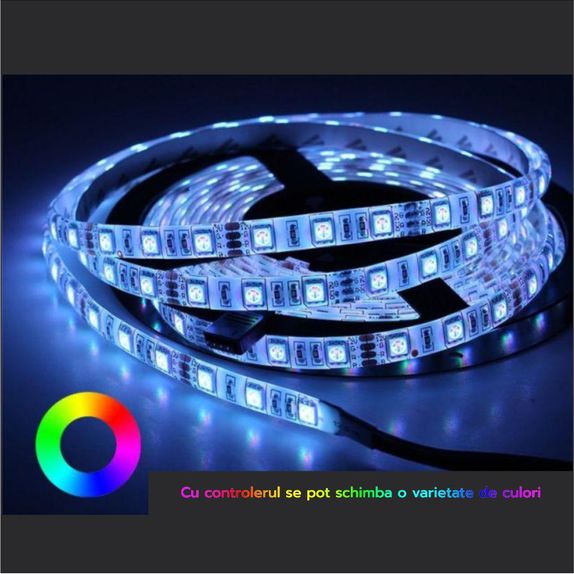Banda LED RGB, IP20, 12V, 14.4W/M, 60 LED/M, 5050 - rola 5 m