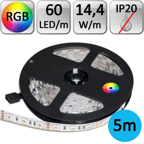 Banda LED RGB, IP20, 12V, 14.4W/M, 60 LED/M, 5050 - rola 5 m