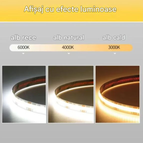 Banda led COB 12W/m 480led/m 2700K 24V IP67 rola 5m PCB 8mm