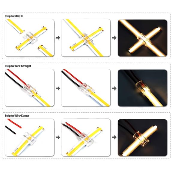 Conector rapid multifuncțional 9 în 1 pentru bandă LED de 8 mm cu 2 fire