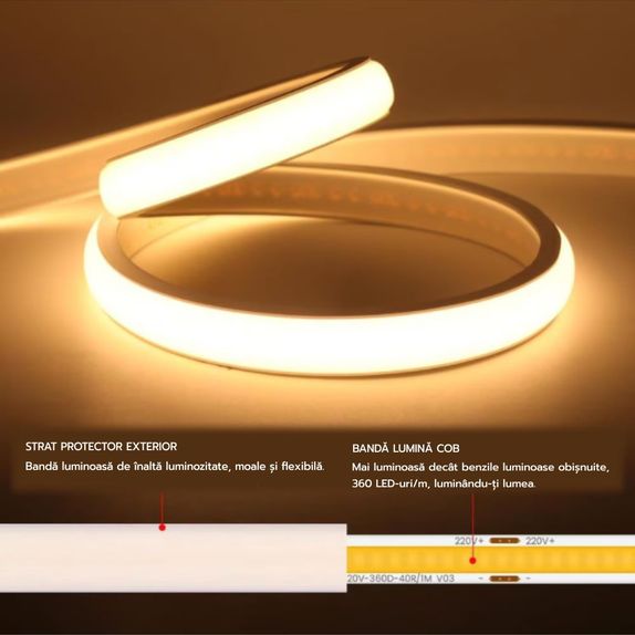 Banda led COB 10W/m 220V 4000K