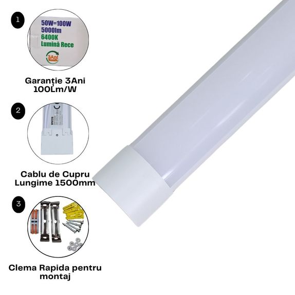 Corp Led Fida 50w lumina rece 6400K 1500mm
