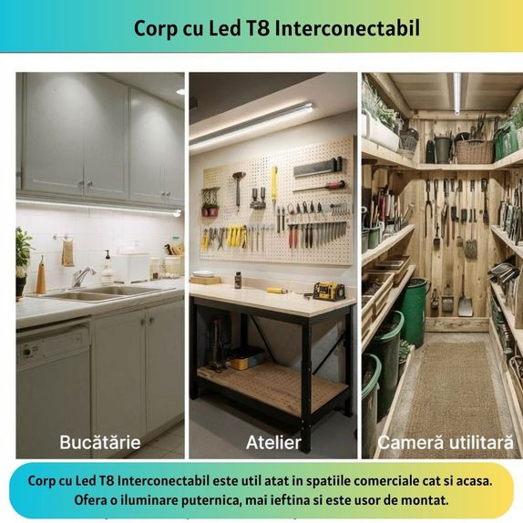 Corp T8 cu LED Interconectabil 8W/6500k/640lm lumina rece 600mm
