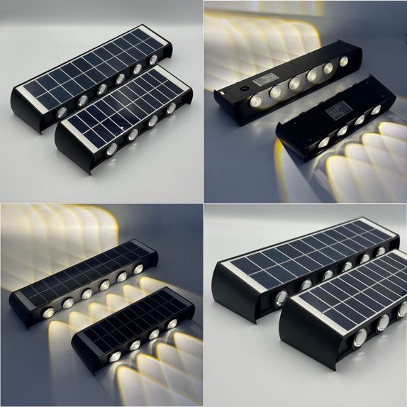 Aplica led perete, 8W, solara, IP65, 3000K, lumina calda, senzor lumina, neagra