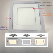 Spot LED Patrat Doua Culori 3+3W 3000k-6500k Trei Functii