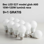 Bec Led E27 model glob A60 15W=120W lumina rece 9+1 GRATIS