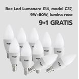 Bec Led Lumanare E14, model C37, 9W=80W, lumina rece 9+1 GRATIS