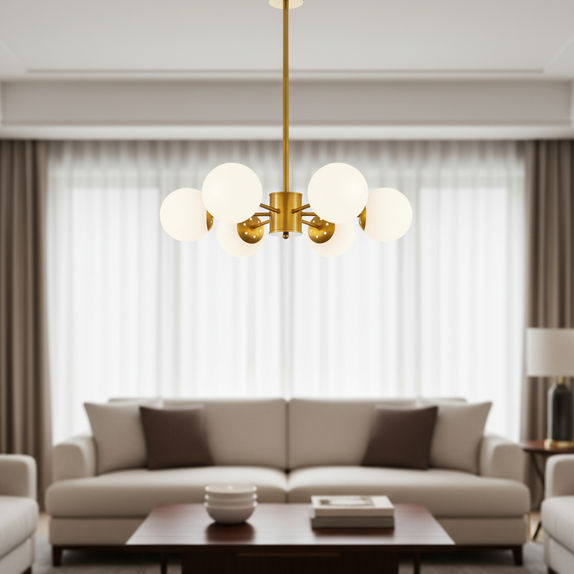 Lustra LED Living 6 Brate Auriu – 6xE27 60W, Diametru 60cm