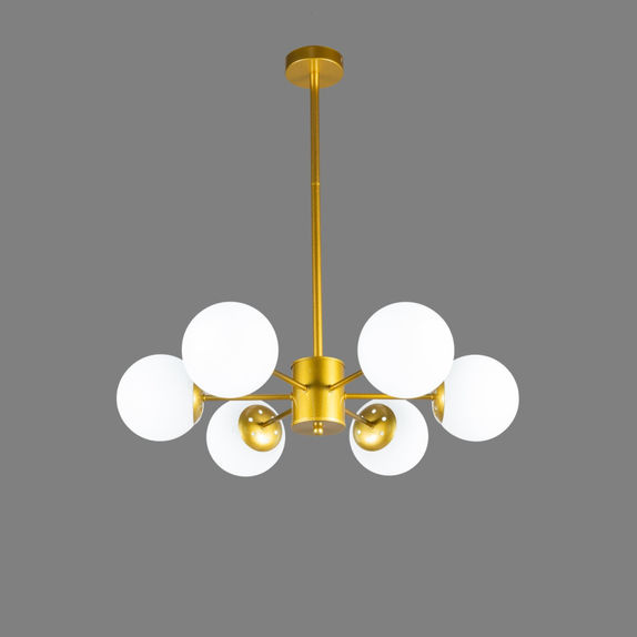 Lustra LED Living 6 Brate Auriu – 6xE27 60W, Diametru 60cm