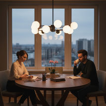 Lustra LED Living 12 Brate Negru – 12xE27, Diametru 90cm