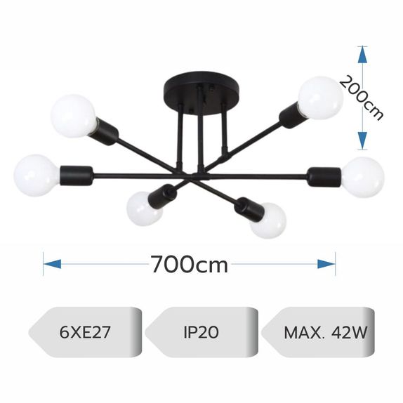Lustra bec led 6xE27 neagra