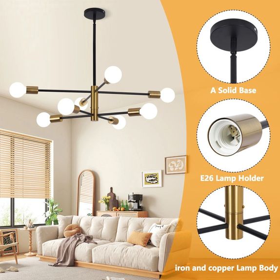 Lustra cu bec led 6xE27 aurie 72x62cm