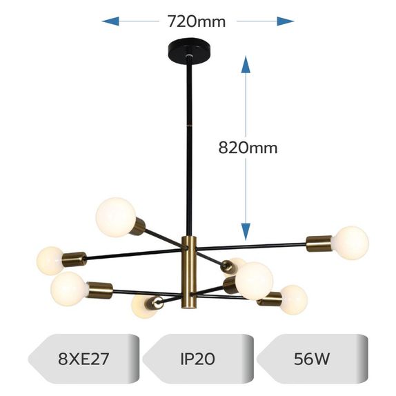 Lustra cu bec led 6xE27 aurie 82x72cm