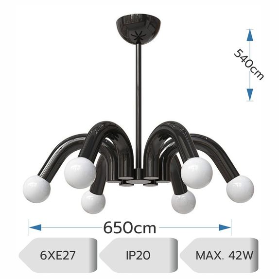 Lustra cu bec led 6xE27 neagra 54x65cm