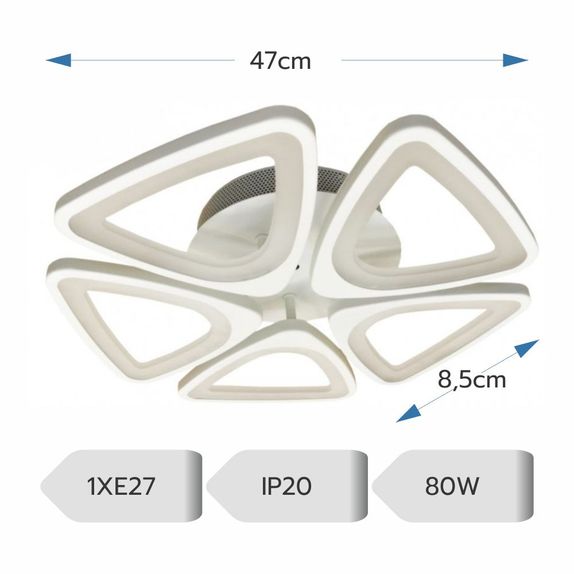 Lustra LED Living 5 Brate 80W – Telecomanda IR, 3 Temperaturi de Culoare, 47cm