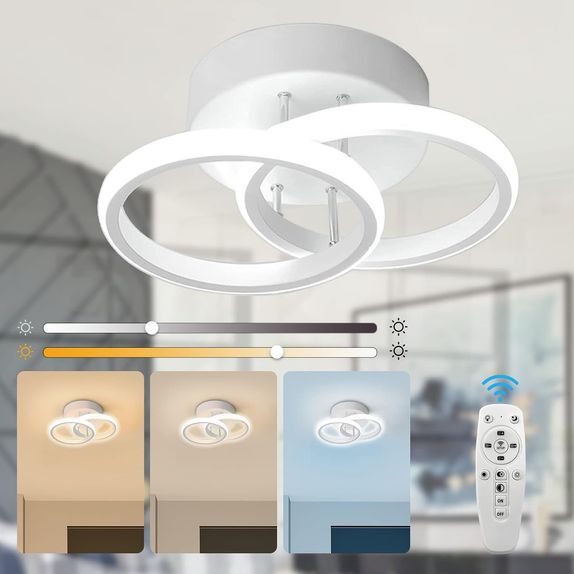 Lustra LED Dormitor Cercuri 2 Brate 36W – Telecomanda IR, 3 Temperaturi, 40cm